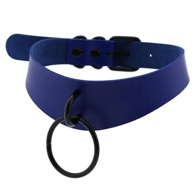 Gothic All Black Irregular Strap O-Ring Choker Necklace (Available in 16 colors) EG0027 - Egirldoll