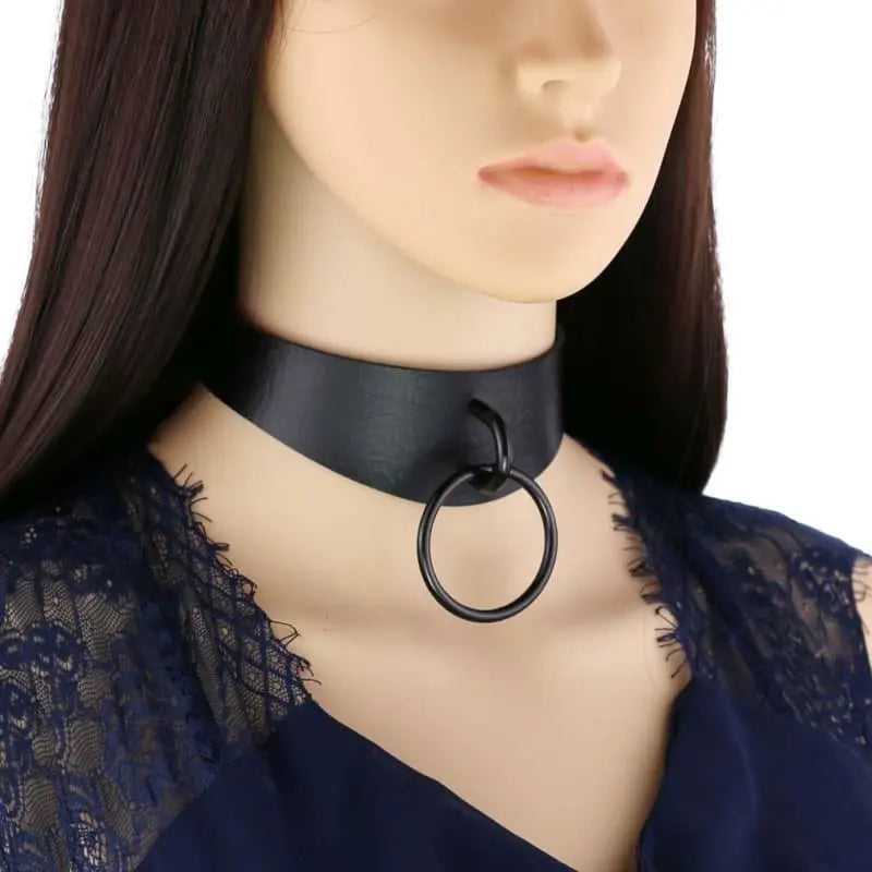 Gothic All Black Irregular Strap O-Ring Choker Necklace (Available in 16 colors) EG0027 - Egirldoll