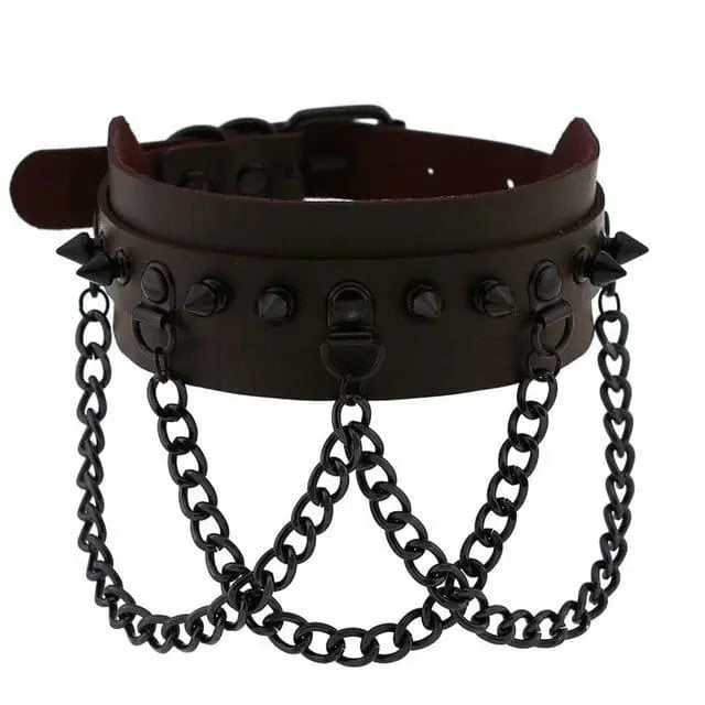 Gothic All Black Triple Chain Spikes Large Choker Necklace (Available in 16 colors) EG063 - Egirldoll