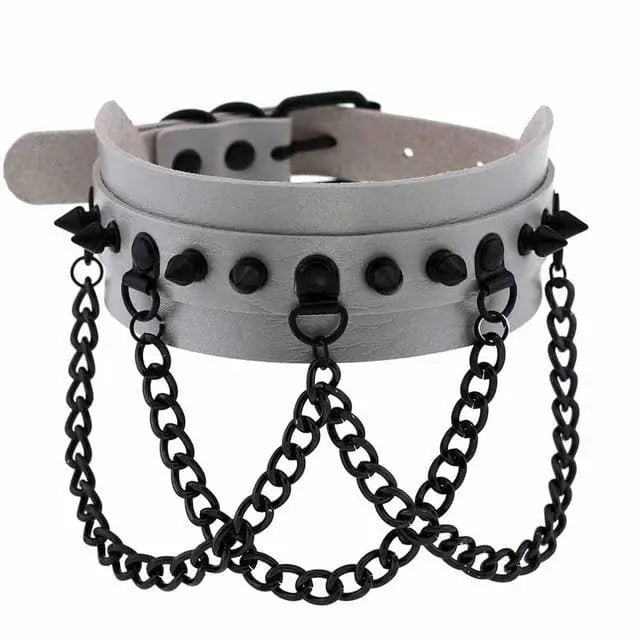 Gothic All Black Triple Chain Spikes Large Choker Necklace (Available in 16 colors) EG063 - Egirldoll