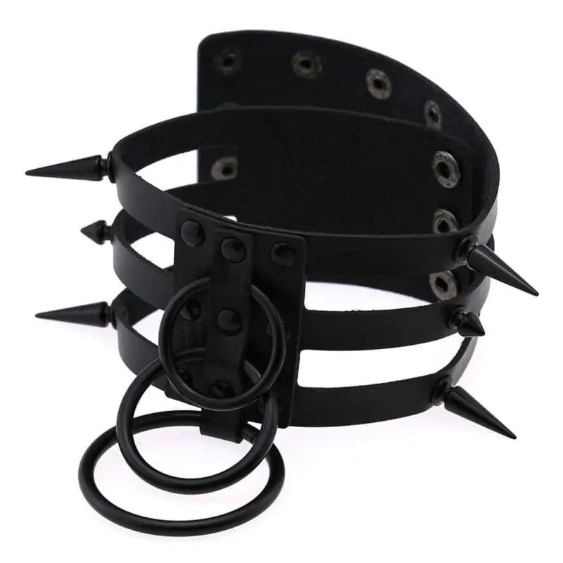 Gothic All Black Triple Layer O-Rings And Spikes Choker Necklace (Available in 16 colors) EG493 - Egirldoll