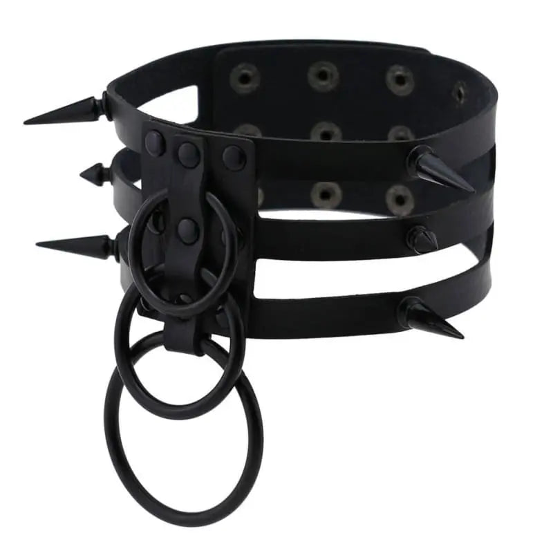 Gothic All Black Triple Layer O-Rings And Spikes Choker Necklace (Available in 16 colors) EG493 - Egirldoll