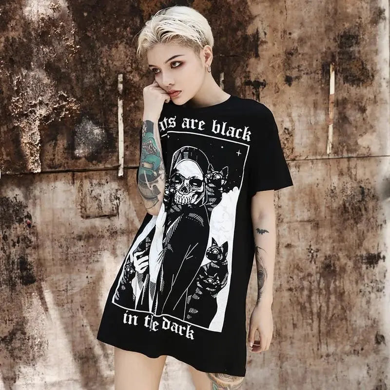 Gothic All Cats Are Black In The Dark T Shirt Top EG005 - Egirldoll
