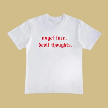 Gothic ANGEL FACE DEVIL THOUGHTS T-Shirt (Available in black and white) EG315 - Egirldoll