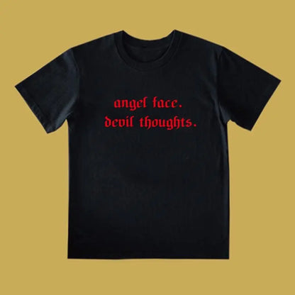 Gothic ANGEL FACE DEVIL THOUGHTS T-Shirt (Available in black and white) EG315 - Egirldoll