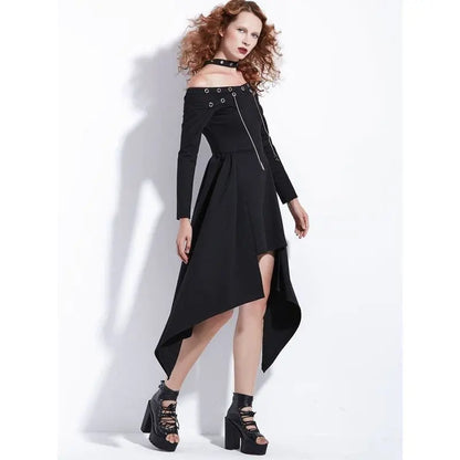 Gothic Asymmetrical Halter Eyelet Midi Dress EG0038 - Egirldoll