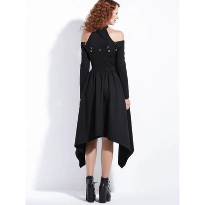 Gothic Asymmetrical Halter Eyelet Midi Dress EG0038 - Egirldoll