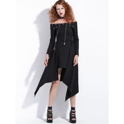 Gothic Asymmetrical Halter Eyelet Midi Dress EG0038 - Egirldoll