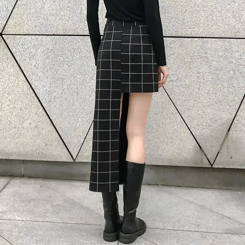 Gothic Avant Garde Grid Irregular Pleated Skirt EG0039 - Egirldoll