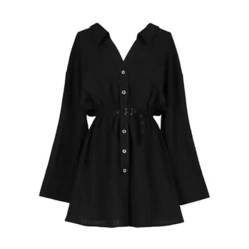 Gothic Belted V Collar Mini Dress Shirt EG189 - Egirldoll