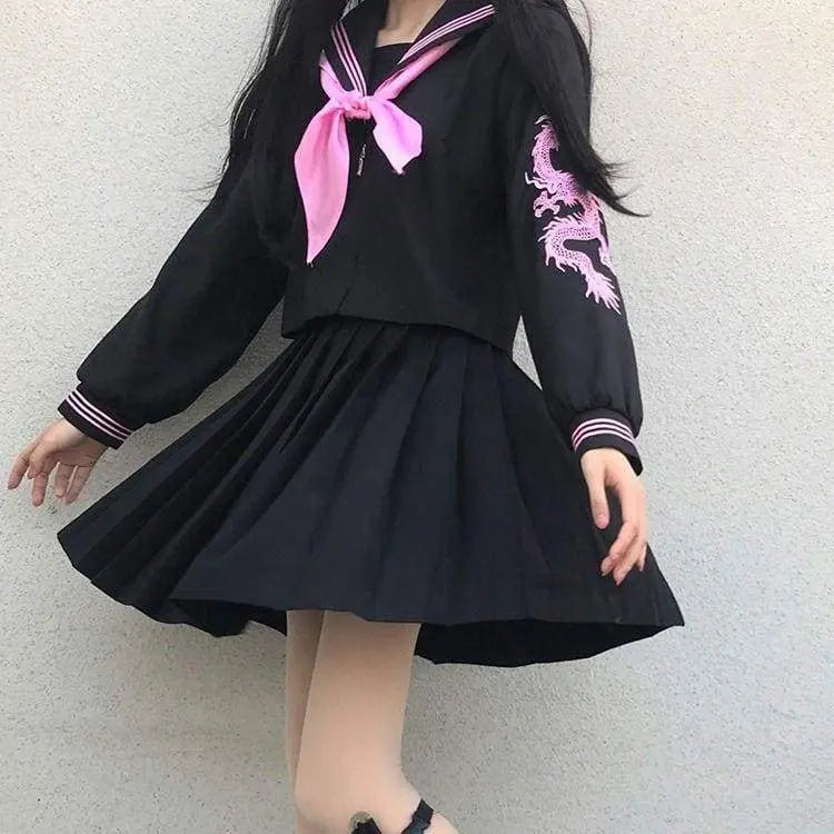 Gothic Black Embroidered JK School Uniform Suit EG15146 - Egirldoll