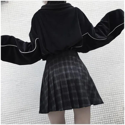 Gothic Black Gray Pleated Plaid Mini Skirt EG388 - Egirldoll