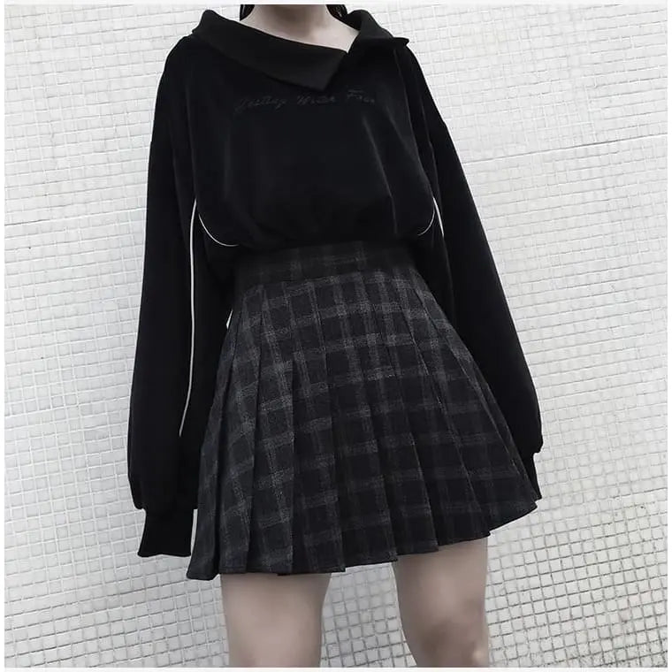 Gothic Black Gray Pleated Plaid Mini Skirt EG388 - Egirldoll