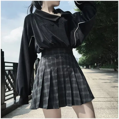 Gothic Black Gray Pleated Plaid Mini Skirt EG388 - Egirldoll