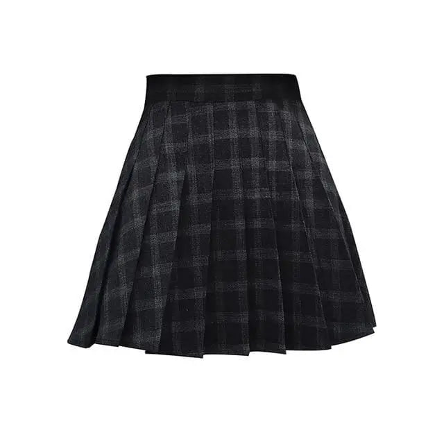 Gothic Black Gray Pleated Plaid Mini Skirt EG388 - Egirldoll