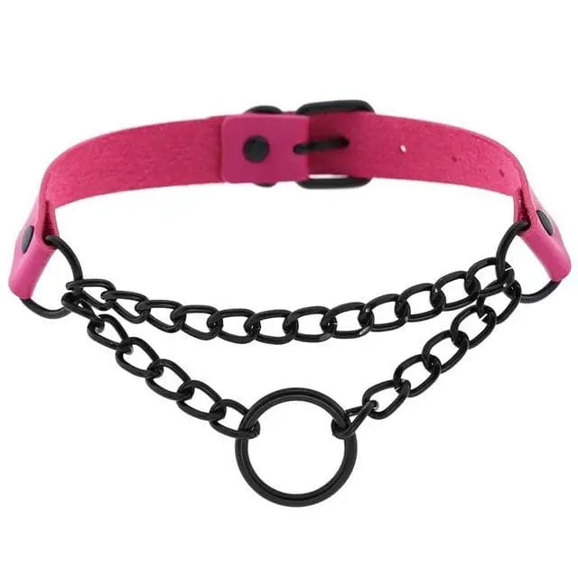 Gothic Black Ring and Chain Choker Necklace (Available in 16 Colors) EG233 - Egirldoll