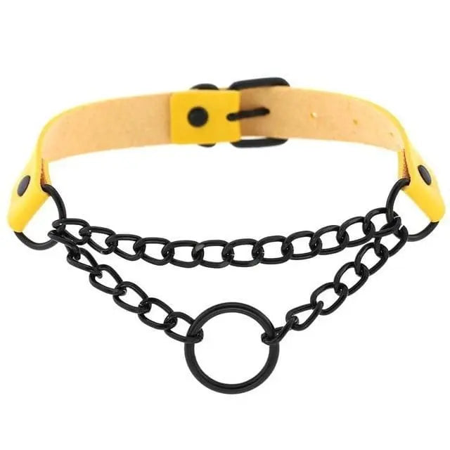 Gothic Black Ring and Chain Choker Necklace (Available in 16 Colors) EG233 - Egirldoll