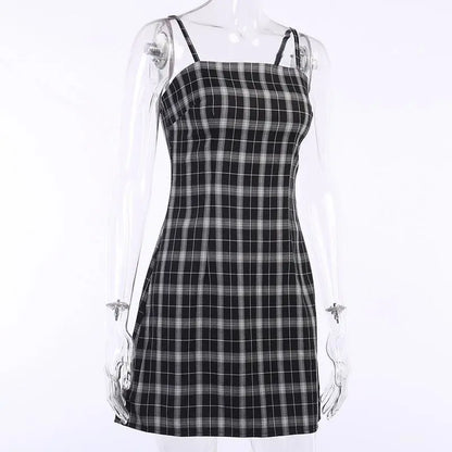 Gothic Black White Plaid Mini Dress EG0063 - Egirldoll