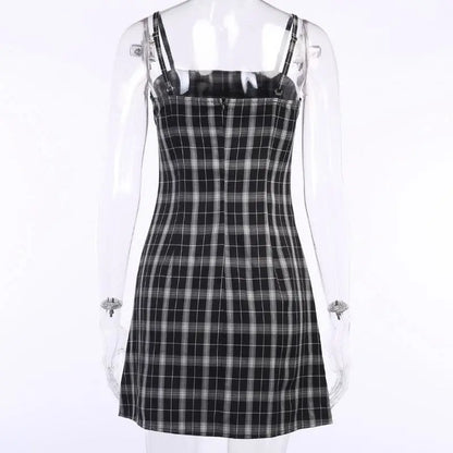 Gothic Black White Plaid Mini Dress EG0063 - Egirldoll