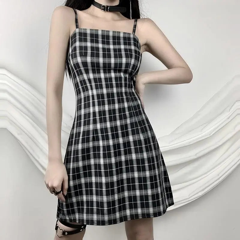 Gothic Black White Plaid Mini Dress EG0063 - Egirldoll