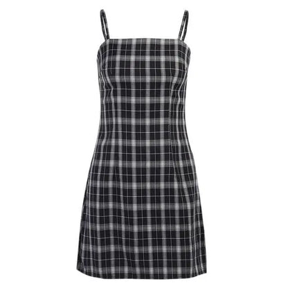 Gothic Black White Plaid Mini Dress EG0063 - Egirldoll