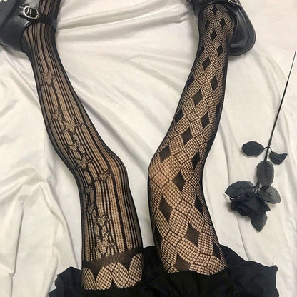 Gothic Black/White Hollow Out Fishnet Stocking BE473 - Egirldoll