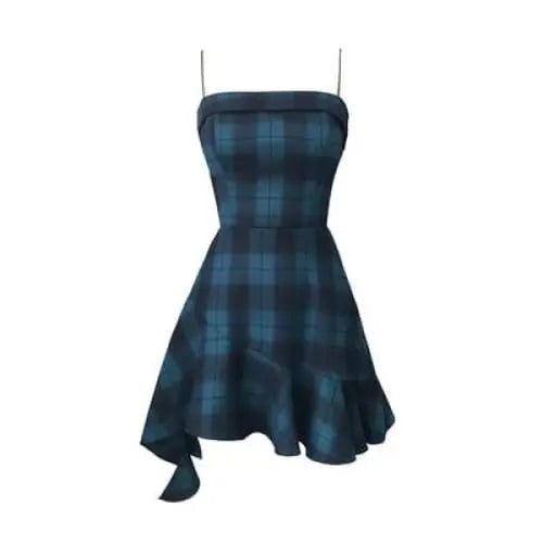 Gothic Blue Sling Strap Plaid Dress EG0065 - Egirldoll