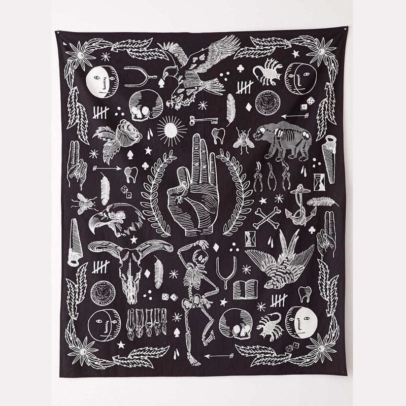 Gothic Bohemian Hippie Black & White Wall Tapestry - Egirldoll