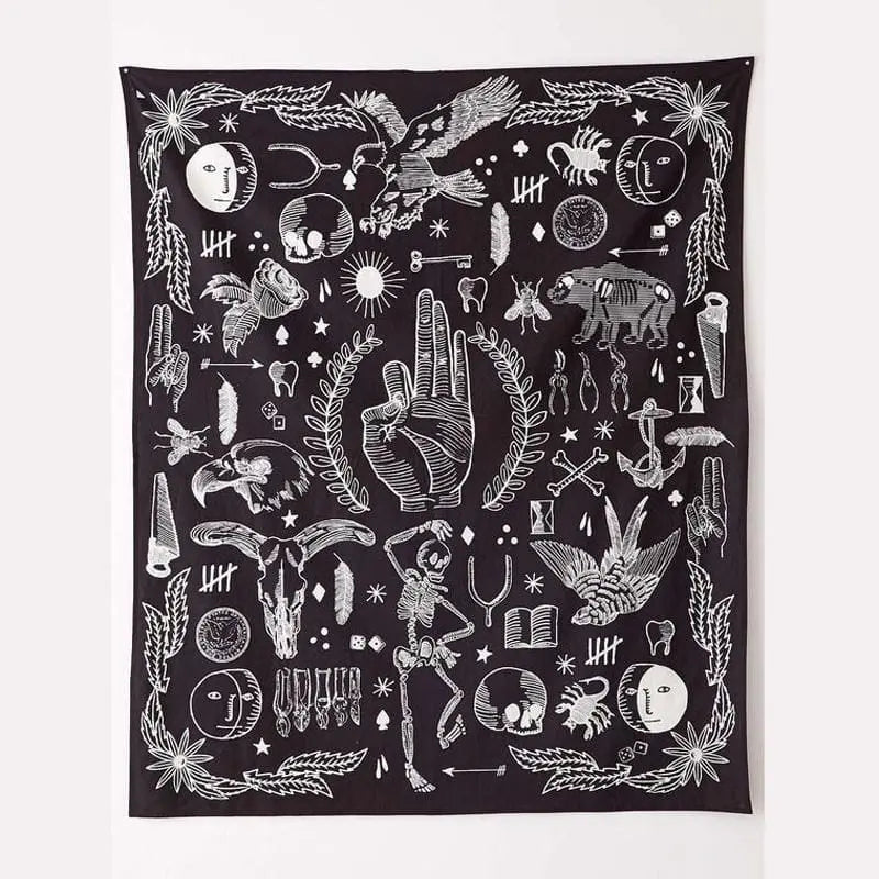 Gothic Bohemian Hippie Black & White Wall Tapestry EG0074 - Egirldoll