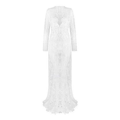 Gothic Bohemian Sexy Lace V-Neck Long Maxi Dress EG0076 - Egirldoll