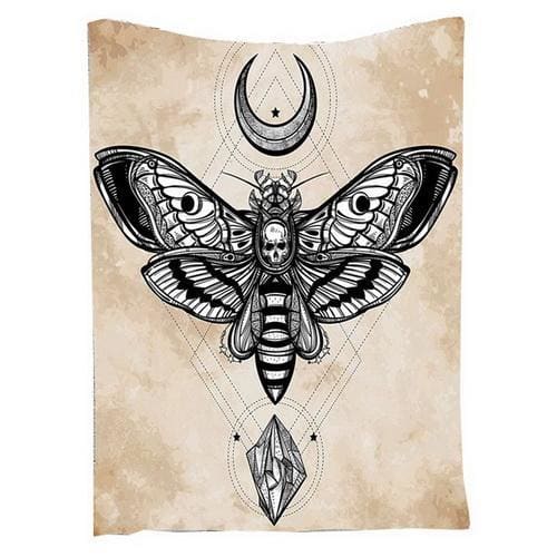 Gothic Bohemian Skull Moth Wiccan Moon Horn Wall Tapestry Home Decor - Egirldoll