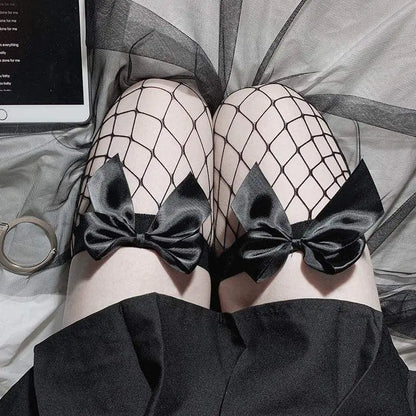 Gothic Bow Over The Knee Fishnet Stockings EG0080 - Egirldoll