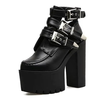 Gothic Buckle Leather Ankle Platform Boots EG407 - Egirldoll