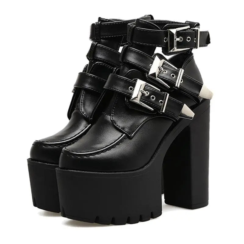 Gothic Buckle Leather Ankle Platform Boots EG407 - Egirldoll