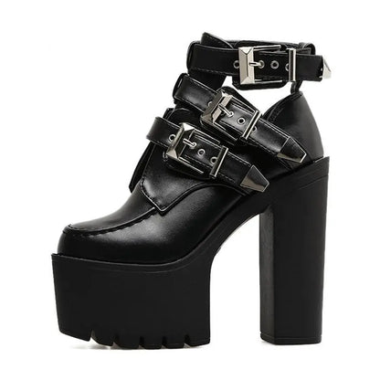 Gothic Buckle Leather Ankle Platform Boots EG407 - Egirldoll