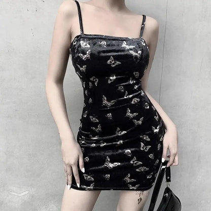 Gothic Butterfly Bodycon Sleeveless Mini Dress EG277 - Egirldoll