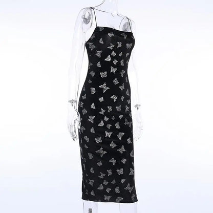 Gothic Butterfly Velvet Bodycon Slit Dress EG270 - Egirldoll