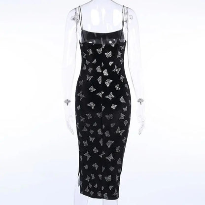 Gothic Butterfly Velvet Bodycon Slit Dress EG270 - Egirldoll