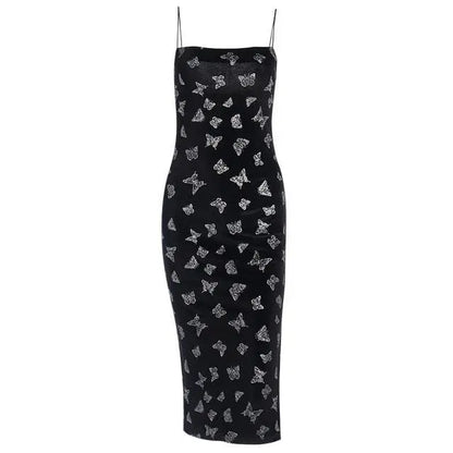 Gothic Butterfly Velvet Bodycon Slit Dress EG270 - Egirldoll