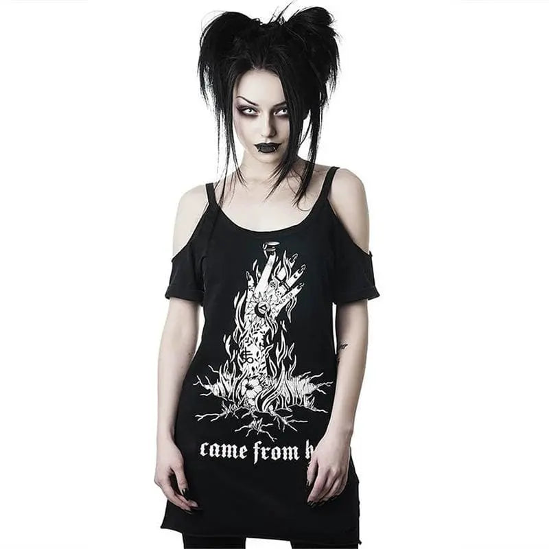 Gothic CAME FROM HELL Cold Shoulder Top EG205 - Egirldoll