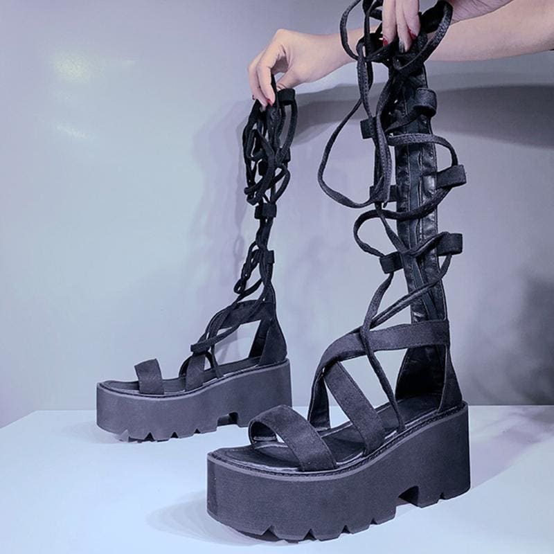 Gothic Casual Laceup Zipper Sandals EE0873 - Egirldoll