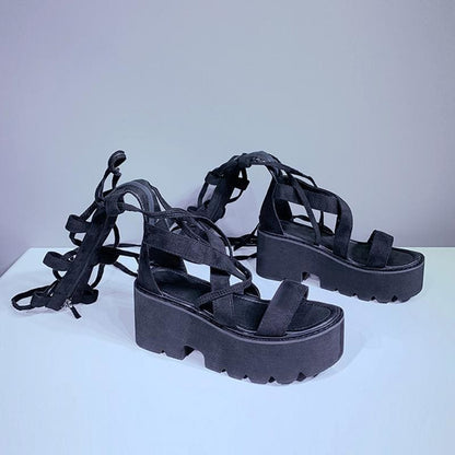 Gothic Casual Laceup Zipper Sandals EE0873 - Egirldoll