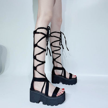 Gothic Casual Laceup Zipper Sandals EE0873 - Egirldoll