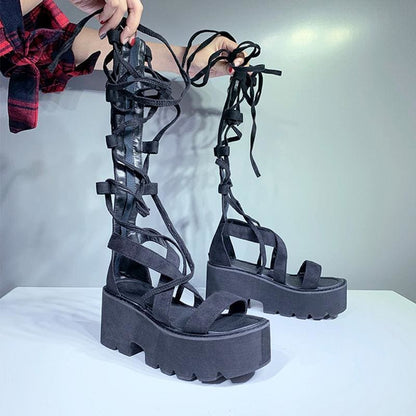 Gothic Casual Laceup Zipper Sandals EE0873 - Egirldoll