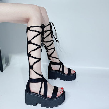 Gothic Casual Laceup Zipper Sandals EE0873 - Egirldoll