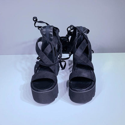 Gothic Casual Laceup Zipper Sandals EE0873 - Egirldoll