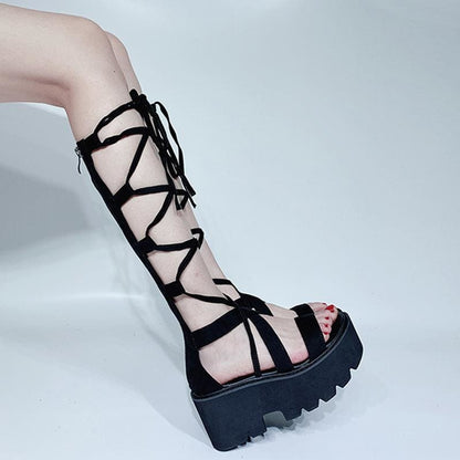 Gothic Casual Laceup Zipper Sandals EE0873 - Egirldoll