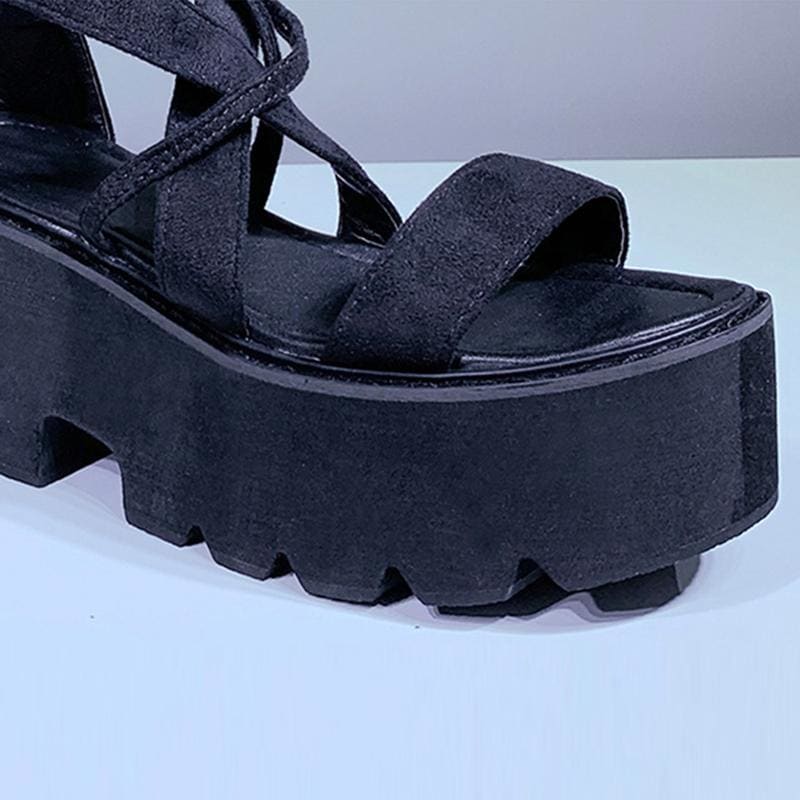 Gothic Casual Laceup Zipper Sandals EE0873 - Egirldoll
