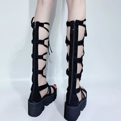 Gothic Casual Laceup Zipper Sandals EE0873 - Egirldoll