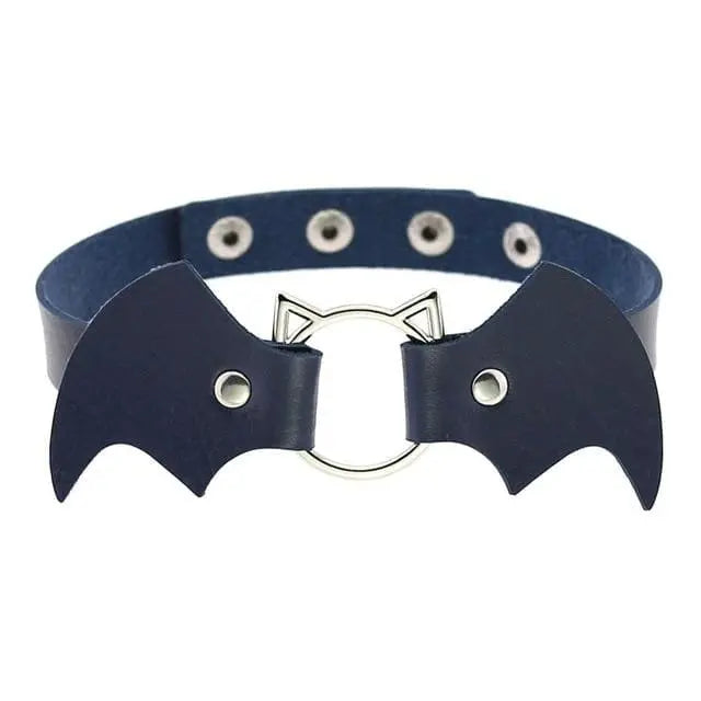 Gothic Cat Bat Faux Leather Choker Necklace (Available in 16 colors) EG14579 - Egirldoll